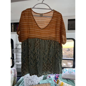 Women's Grace & Emma Tunic XL Orange Green Striped Floral